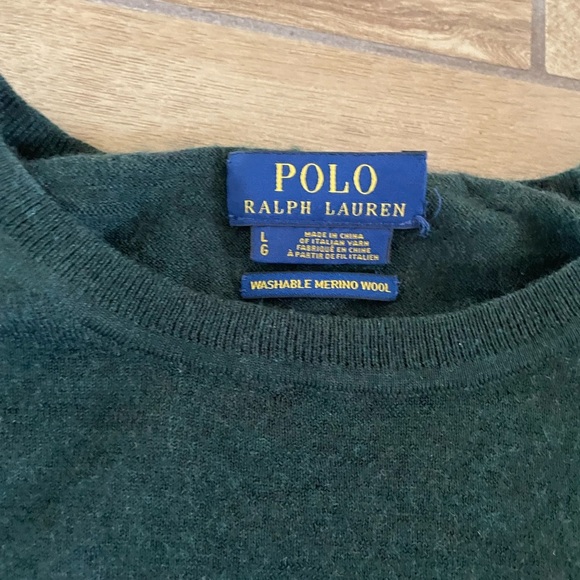 Polo Ralph Lauren Washable Merino Wool V-Neck Sweater in Green Men's Large - Picture 3 of 5